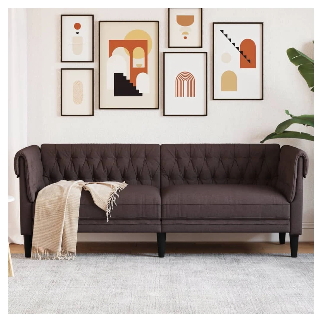 Canapea Chesterfield cu 3 locuri, maro închis, material textil - Această canapea chesterfield cu 3 locuri este un loc excelent pentru conversații, citit, vizionare la televizor sau pur și simplu pentru relaxare. Est...