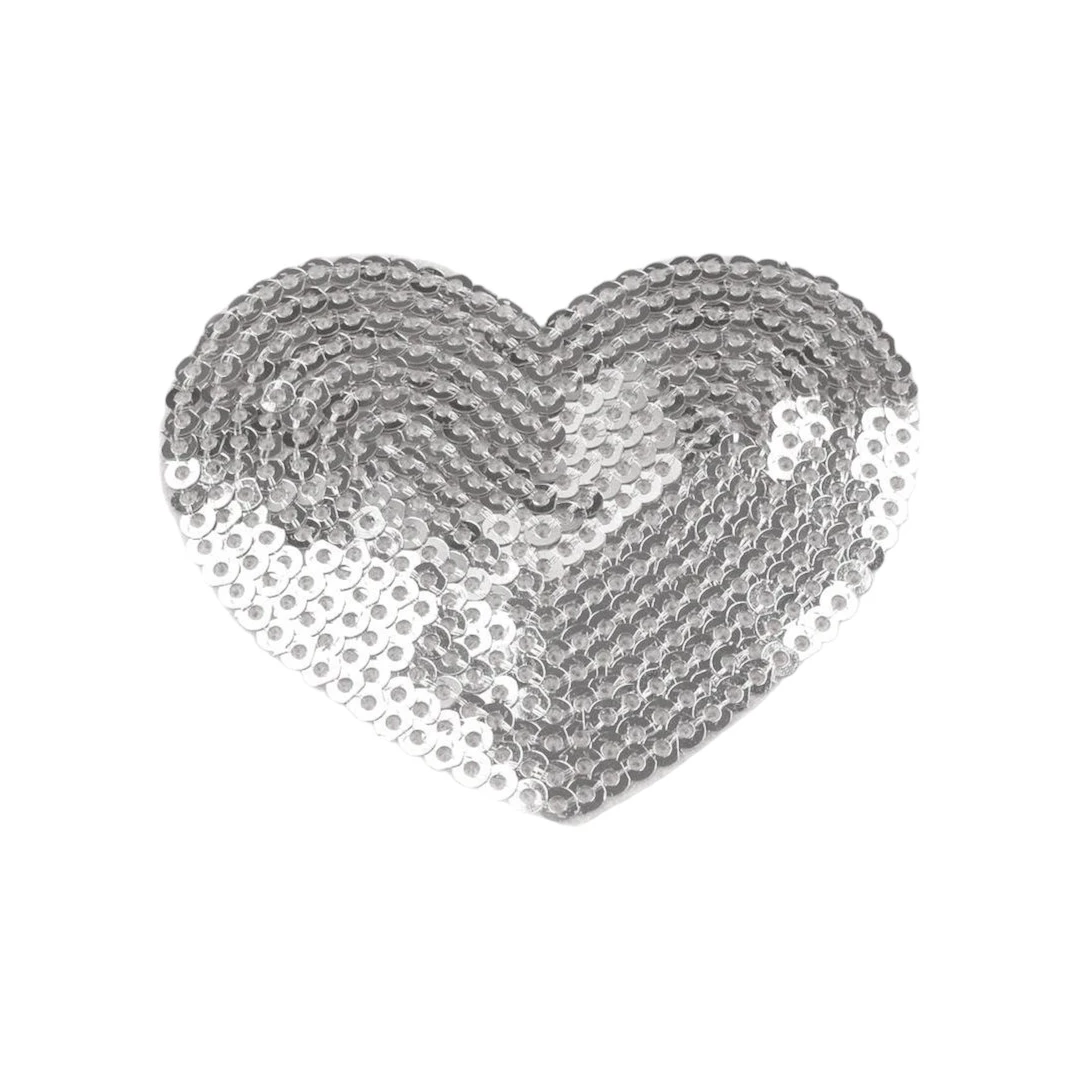 Aplicatie termoadeziva cu paiete Crisalida, 5.5 x 6 cm, Inima argintie - 