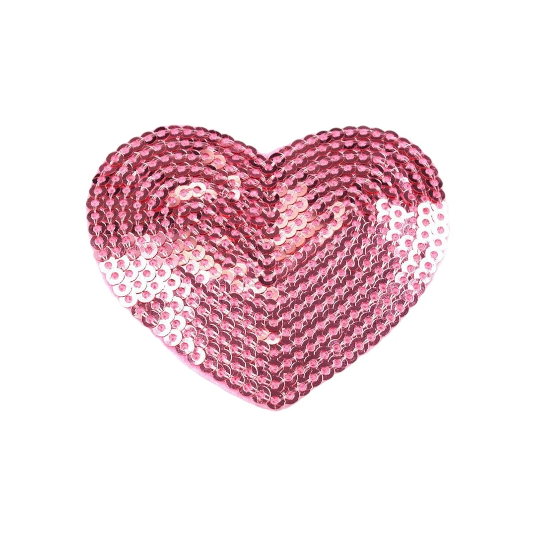 Aplicatie termoadeziva cu paiete Crisalida, 5.5 x 6 cm, Inima roz deschis - 