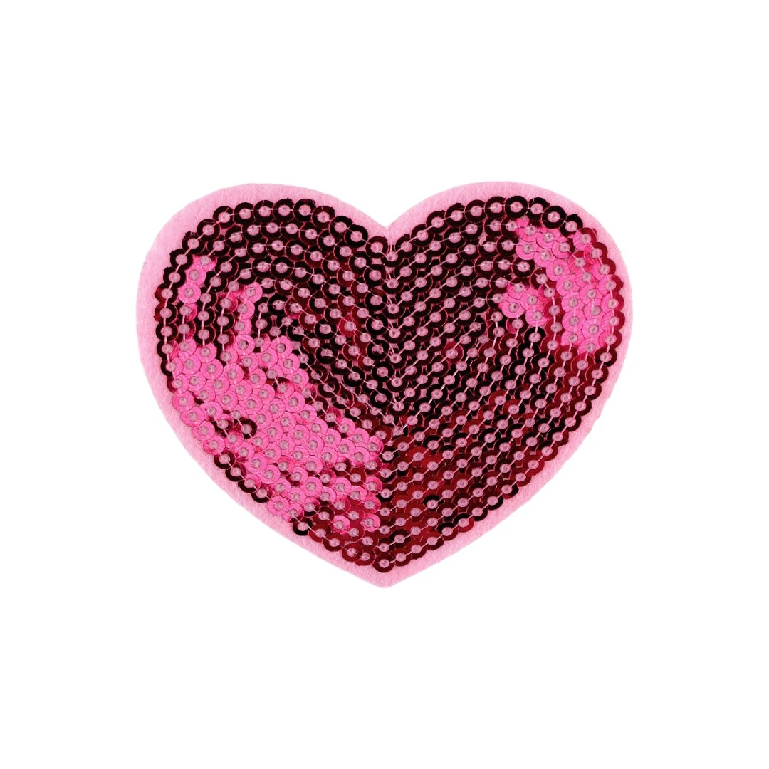Aplicatie termoadeziva cu paiete Crisalida, 5.5 x 6 cm, Inima roz - 