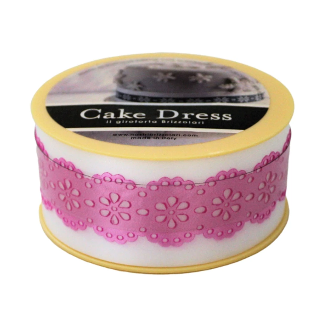 Bandă decorativă Cake Dress pentru torturi și prăjituri, 4.5cm x 15m, model dantelat,  Splendor ciclam - 