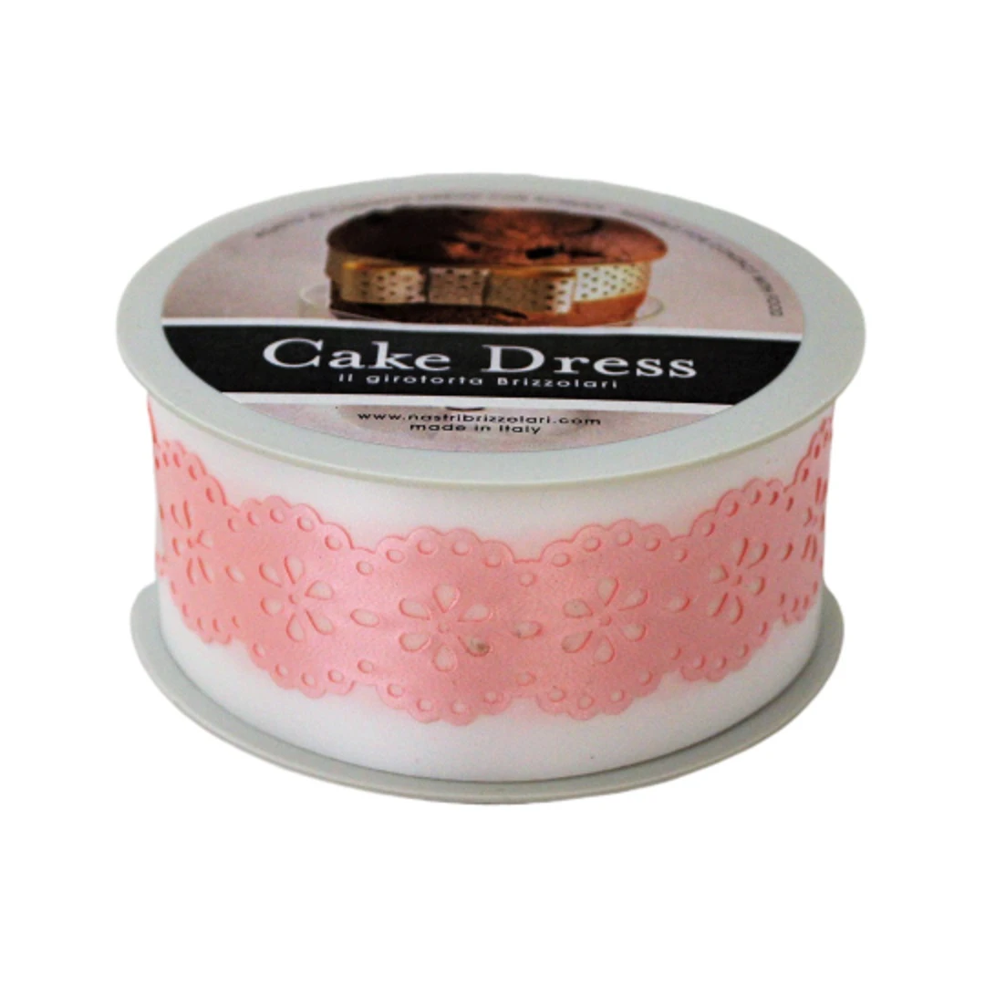 Bandă decorativă Cake Dress pentru torturi și prăjituri, 4.5cm x 15m, model dantelat, Splendor roz - 