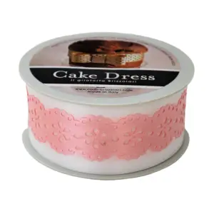 Bandă decorativă Cake Dress pentru torturi și prăjituri, 4.5cm x 15m, model dantelat, Splendor roz - 