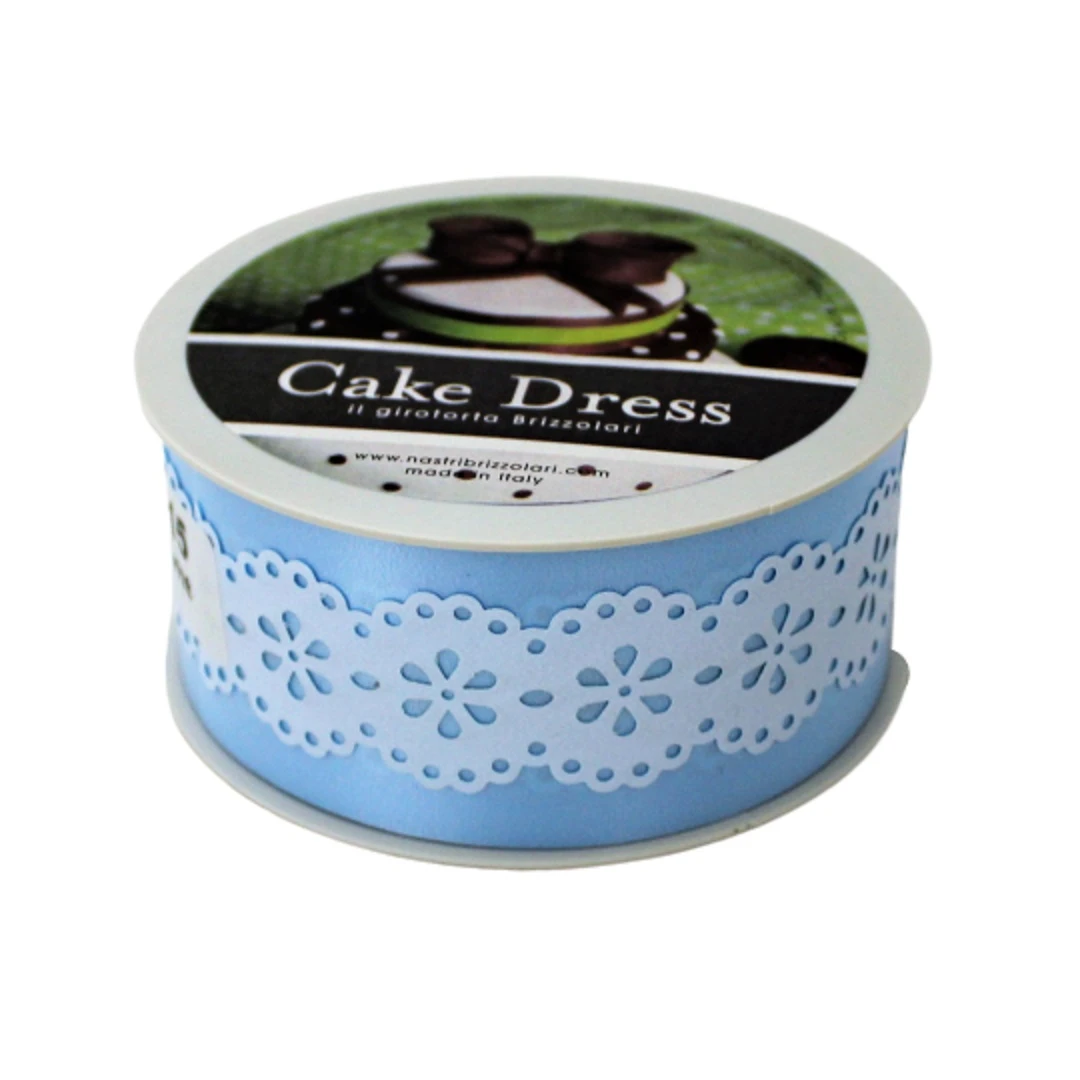 Bandă decorativă Cake Dress pentru torturi și prăjituri, 4.5cm x 15m, model dantelat,  Splendor bleu - 