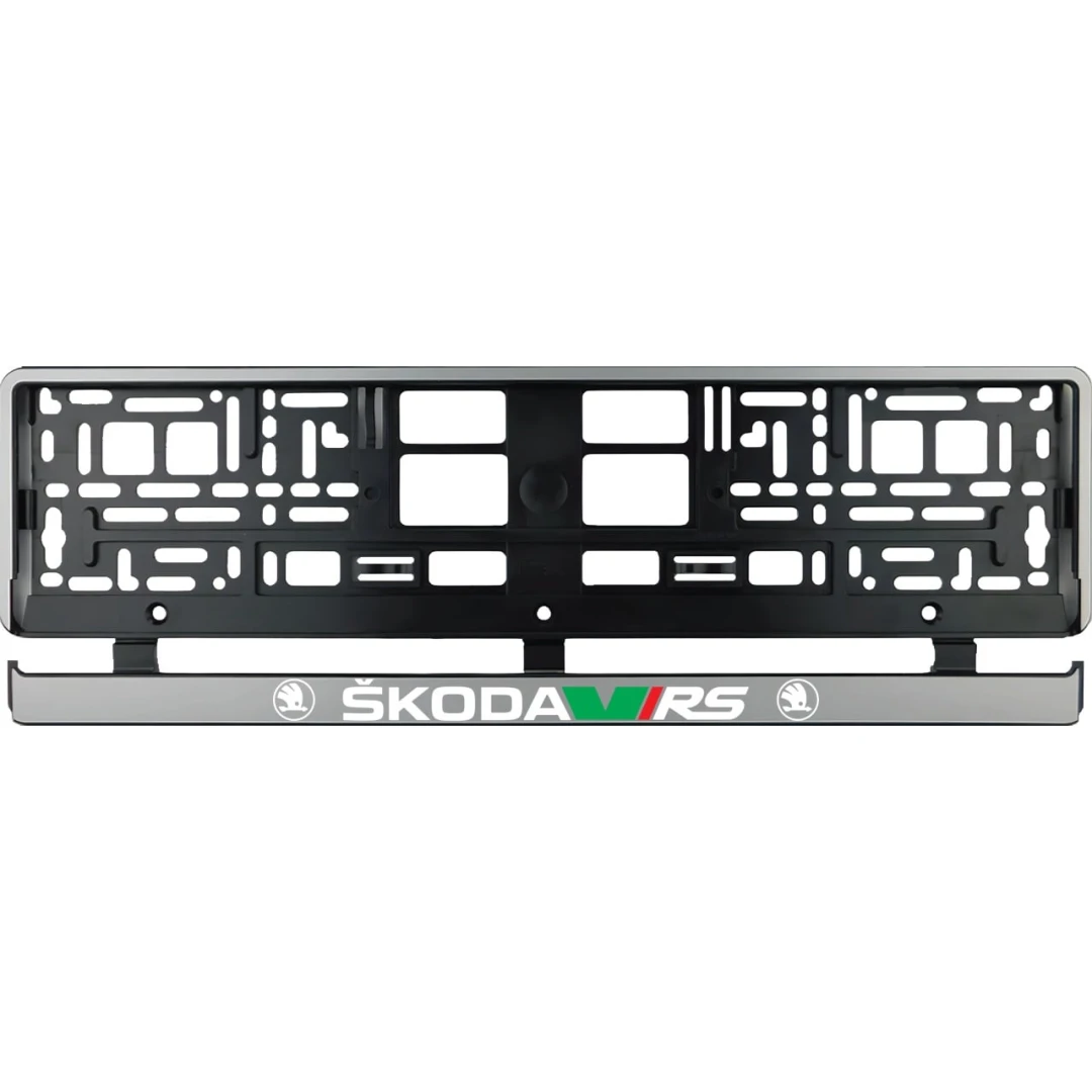 Set 2 bucati, suport numar inmatriculare argintiu Skoda VRS - 