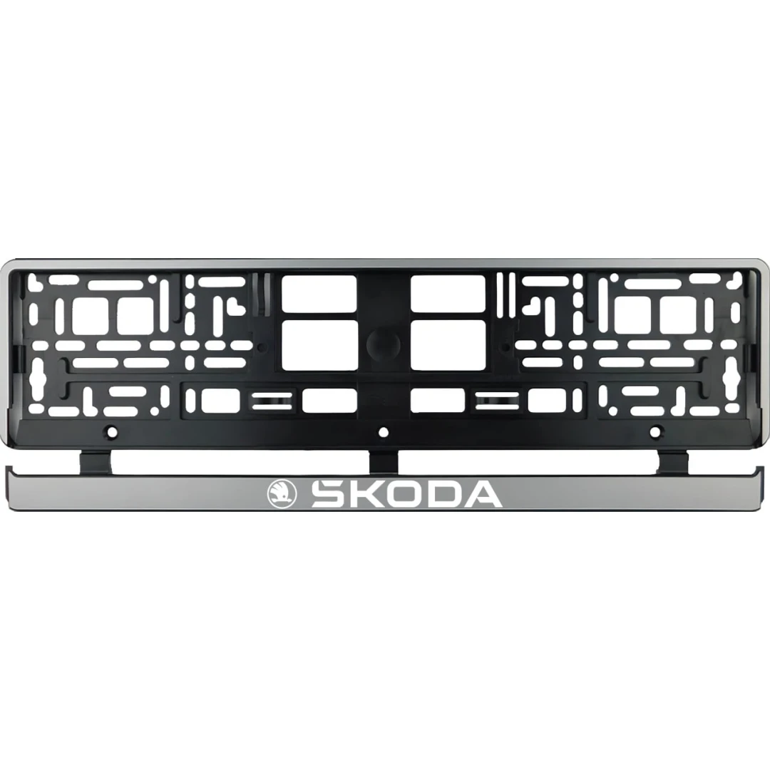 Set 2 bucati, suport numar inmatriculare argintiu Skoda III - 