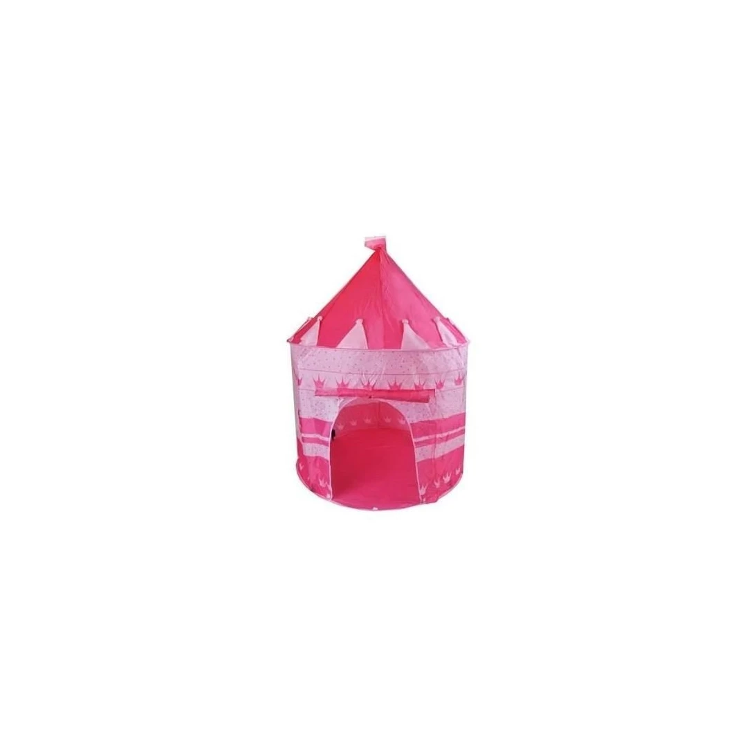 Cort de joaca pentru copii, tip castel, impermeabil, cu husa, model buline si coronite, roz, 105x135 cm, Isotrade - 
