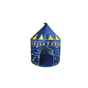 Cort de joaca pentru copii, tip castel, impermeabil, cu husa, model luna si stele, albastru, 105x135 cm - 