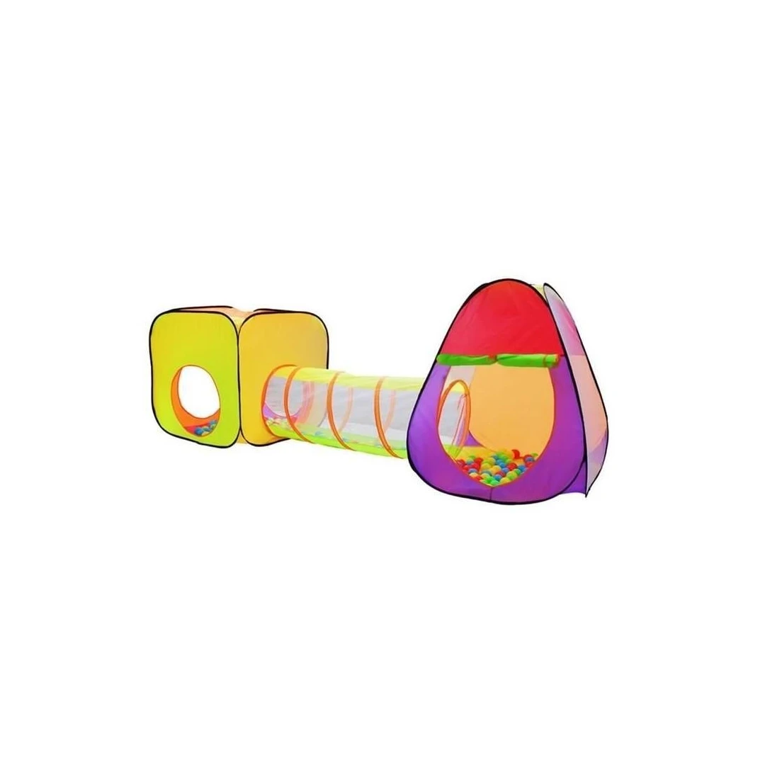 Cort de joaca pentru copii, 3 in 1, igloo si cub, cu tunel, 200 bile, husa, 280x83x100 cm - 
