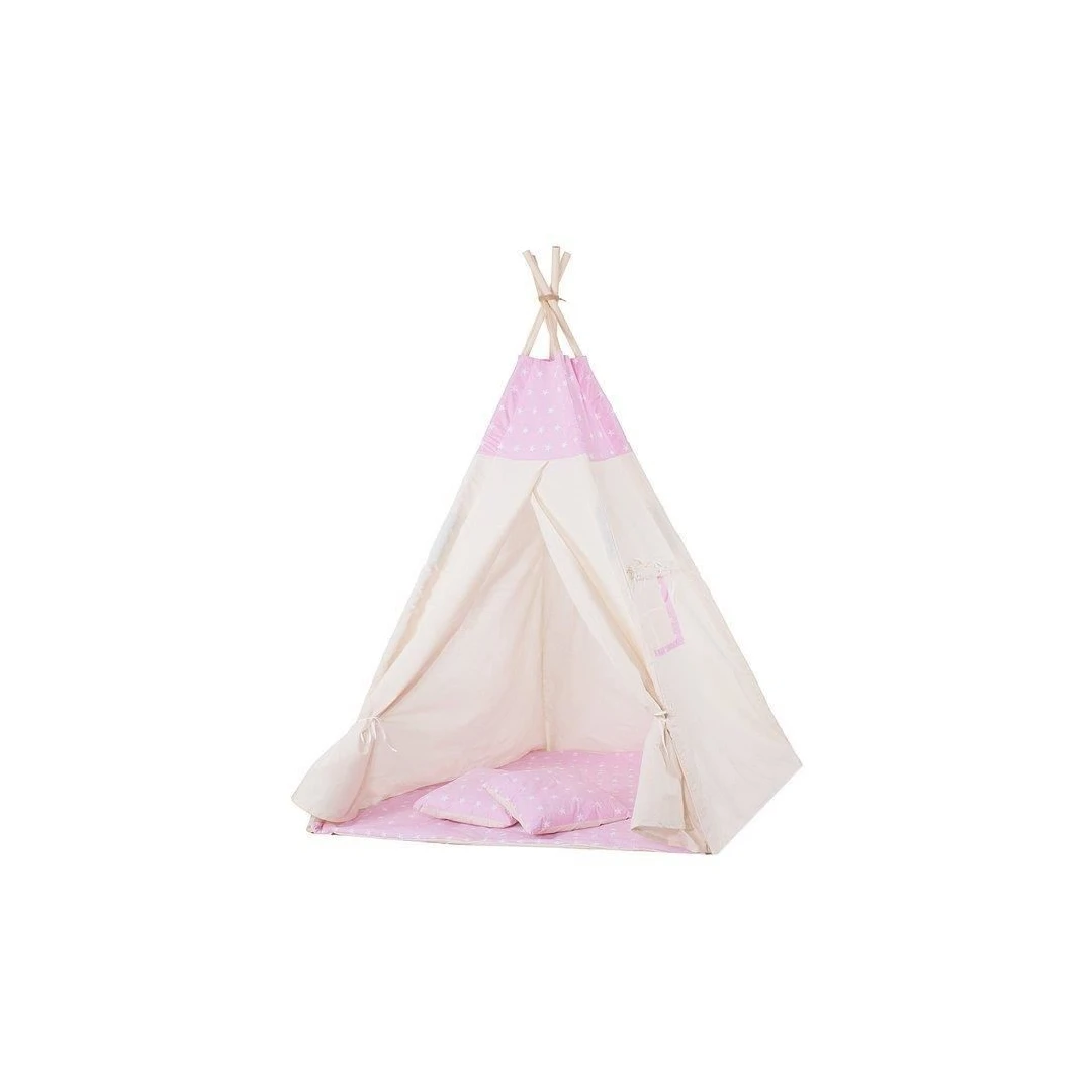 Cort de joaca pentru copii, stil indian, roz cu stele, 120x100x160 cm, Springos - 