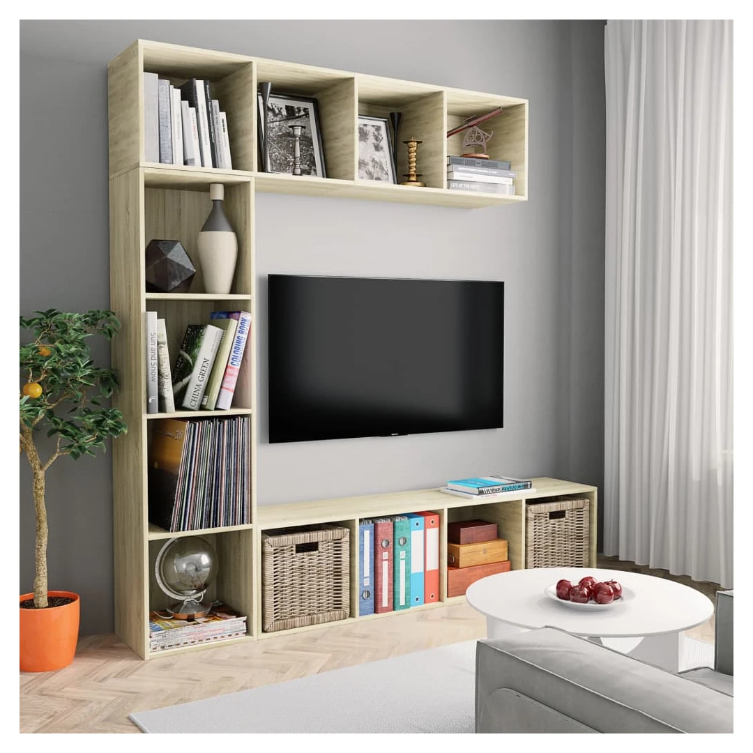 Dulap cărți / TV, 3 piese, stejar Sonoma, 180 x 30 x 180 cm - Având un design elegant și clasic, această bibliotecă/comodă TV va fi un element de decor practic și atrăgător în locuința dvs. Setul include 1 comodă...