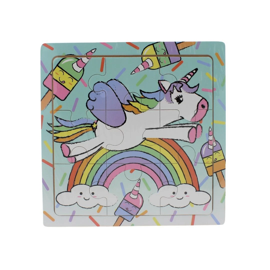 Puzzle lemn unicorn curcubeu și înghețate - 