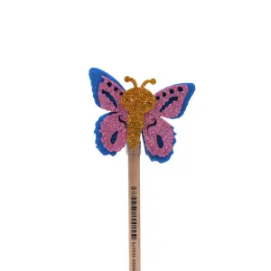 Creion figurina Fluture albastru aripi roz 22cm - 