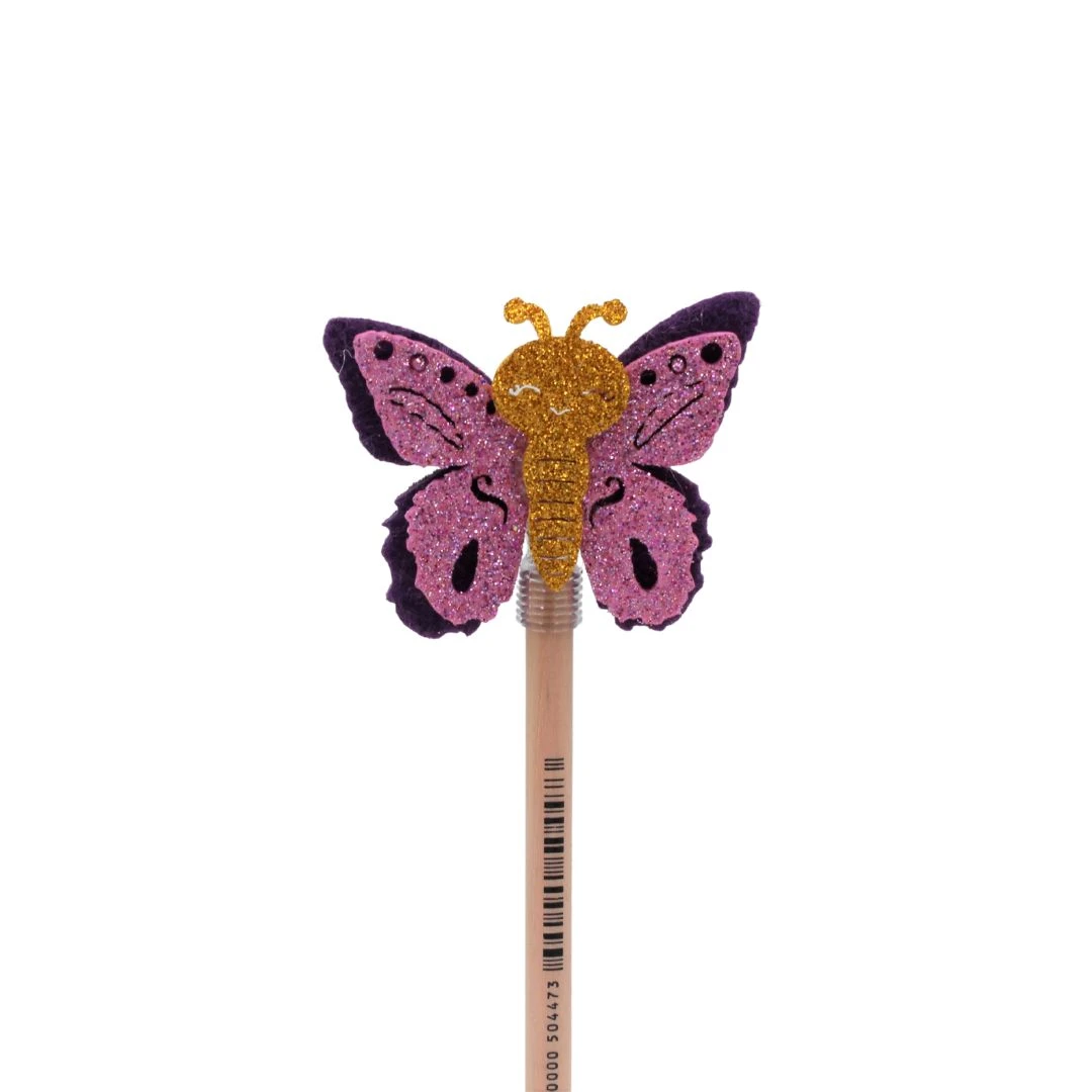 Creion figurină Fluture mov aripi roz 22cm - 