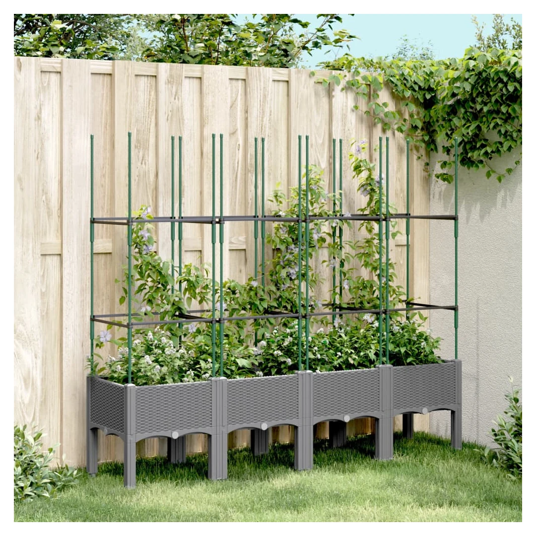 Jardinieră de grădină cu spalier gri deschis 160x40x142,5 cm PP - Această jardinieră de grădină cu spalier este o alegere excelentă pentru plantele cățărătoare din grădina, curtea și terasa dvs. Material durabil: Pol...