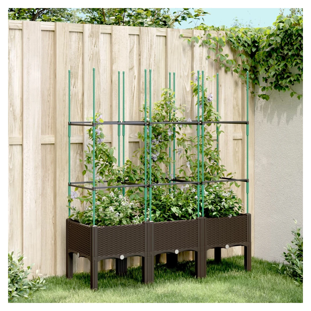Jardinieră de grădină cu spalier, maro, 120x40x142,5 cm, PP - Această jardinieră de grădină cu spalier este o alegere excelentă pentru plantele cățărătoare din grădina, curtea și terasa dvs. Material durabil: Pol...