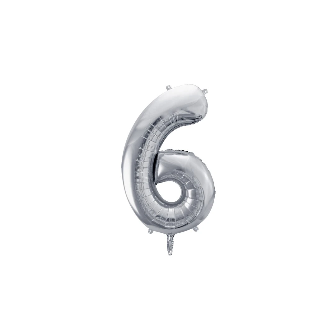 Balon party cifra 6 argintiu 35cm - 