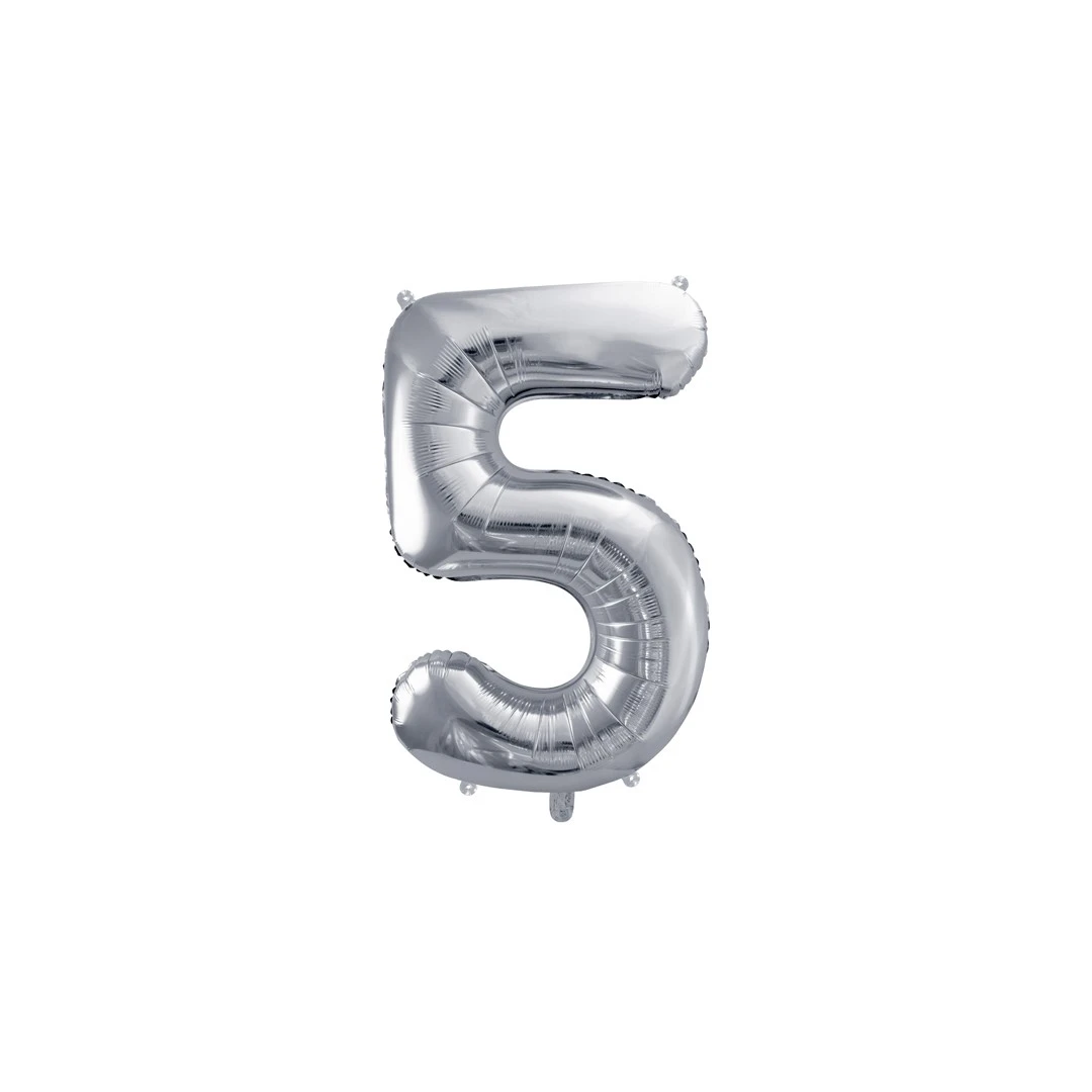 Balon party cifra 5 argintiu 35cm - 