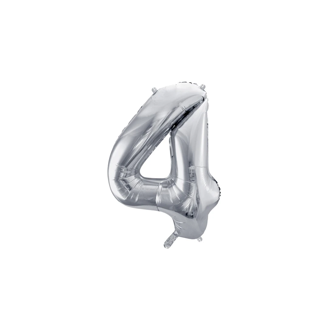 Balon party cifra 4 argintiu 35cm - 