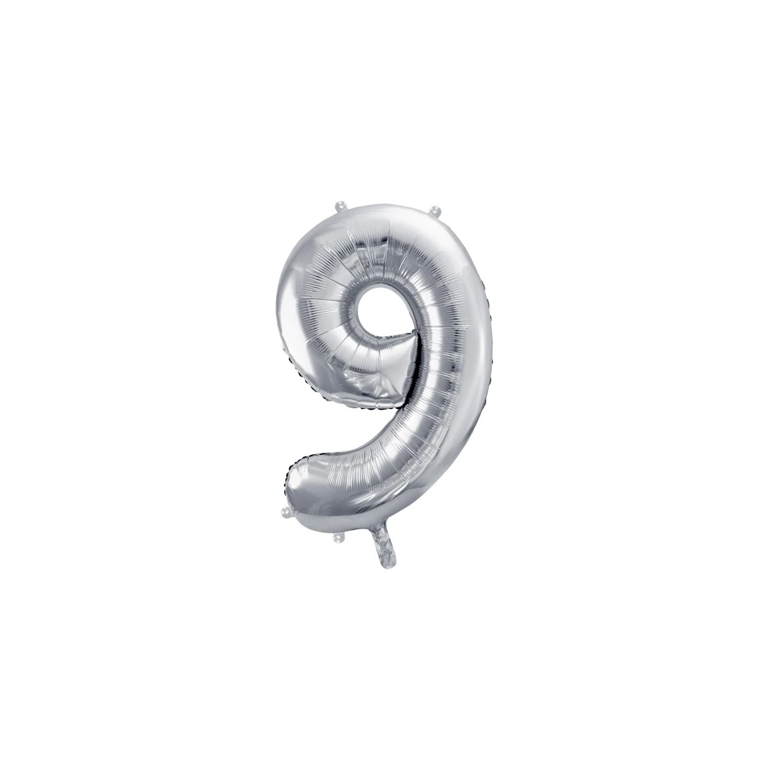 Balon party cifra 9 argintiu 35cm - 