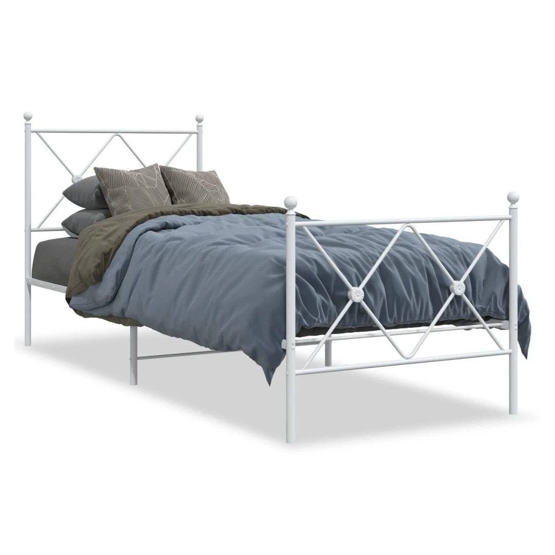 Cadru de pat metalic cu tăblie de cap/picioare, alb, 75x190 cm - Dacă sunteți în căutarea unui cadru de pat robust pentru dormitorul dvs., atunci acest cadru de pat clasic, cu un design elegant și atemporal, este al...