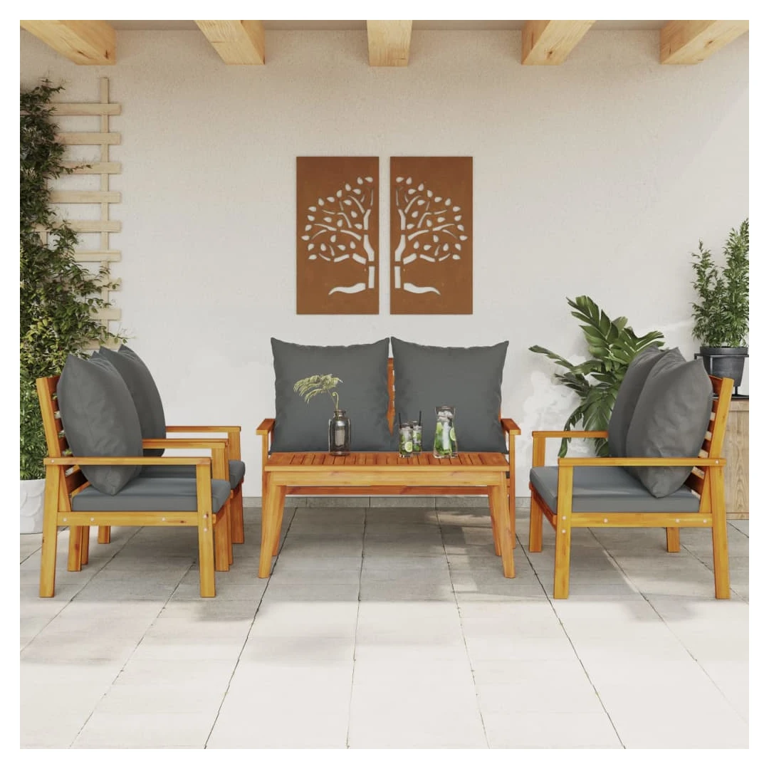 Set mobilier de grădină cu perne, 5 buc., lemn masiv acacia - Acest set de mobilier pentru grădină, din lemn, are un design elegant și este o alegere excelentă pentru relaxare și distracție, în grădină sau pe ter...