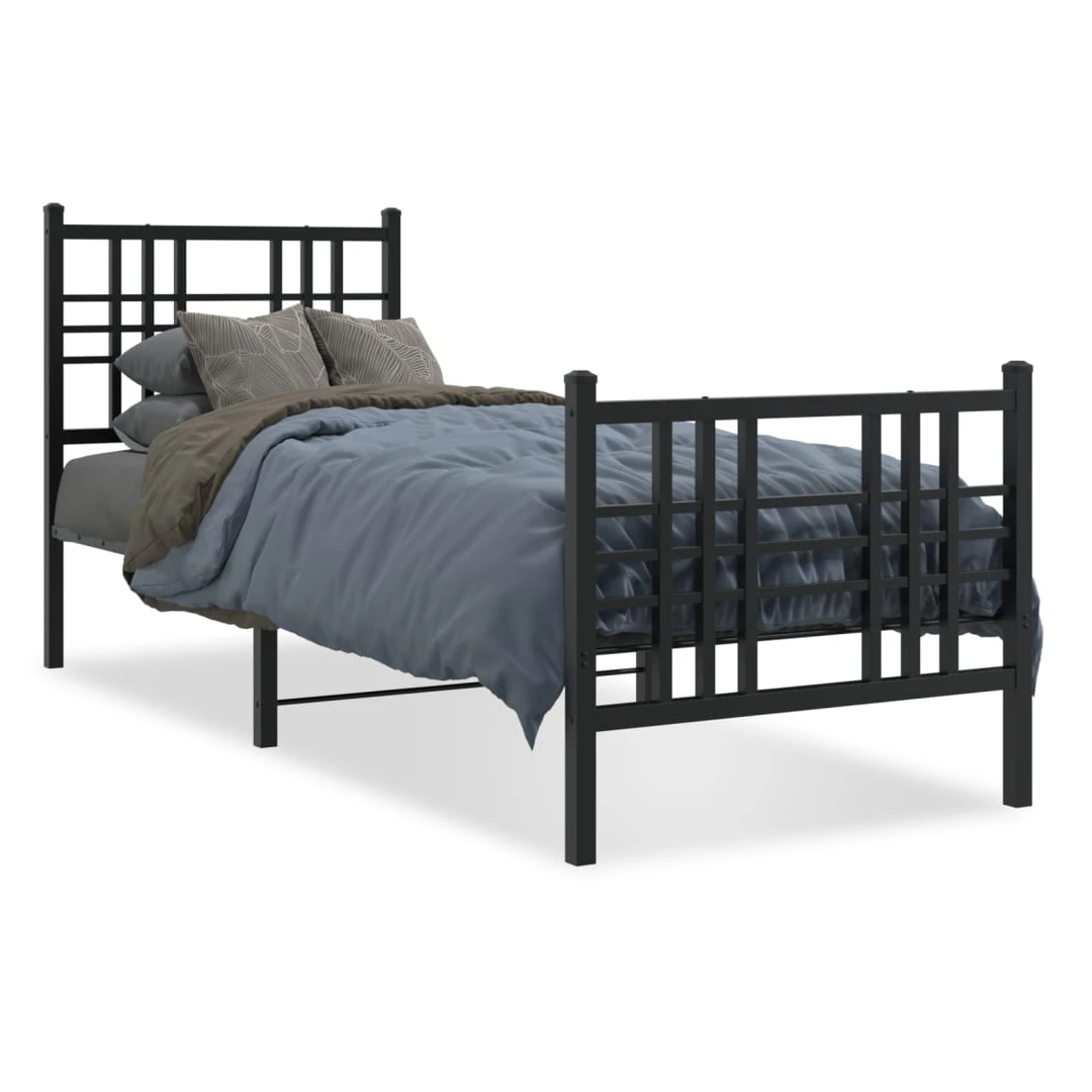 Cadru pat metalic cu tăblii de cap/picioare, negru, 75x190 cm - Dacă sunteți în căutarea unui cadru de pat robust pentru dormitorul dvs., atunci acest cadru de pat clasic, cu un design elegant și atemporal, este al...