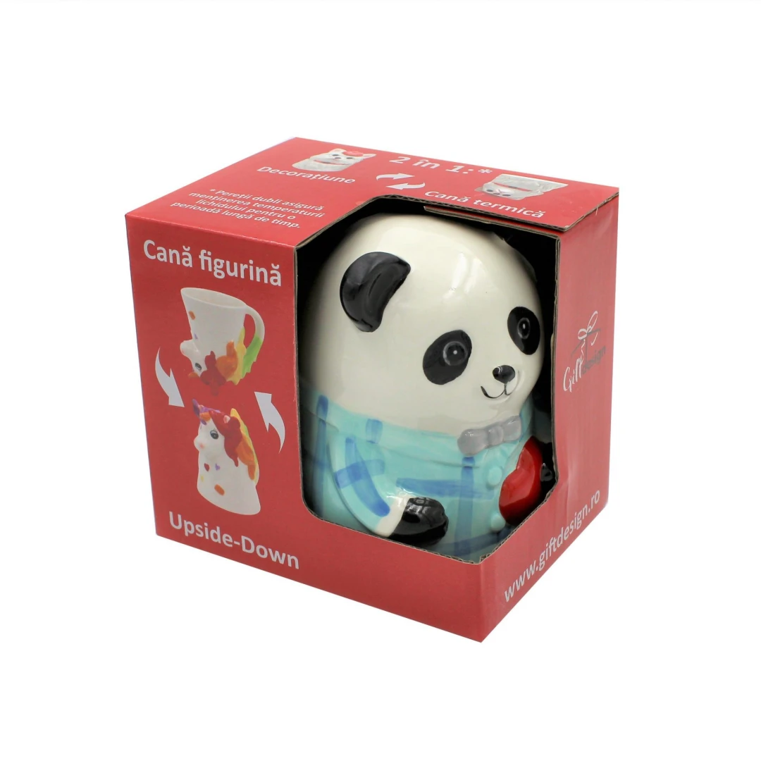 Cană figurină upside-down "Ursuleț panda bleu" - 