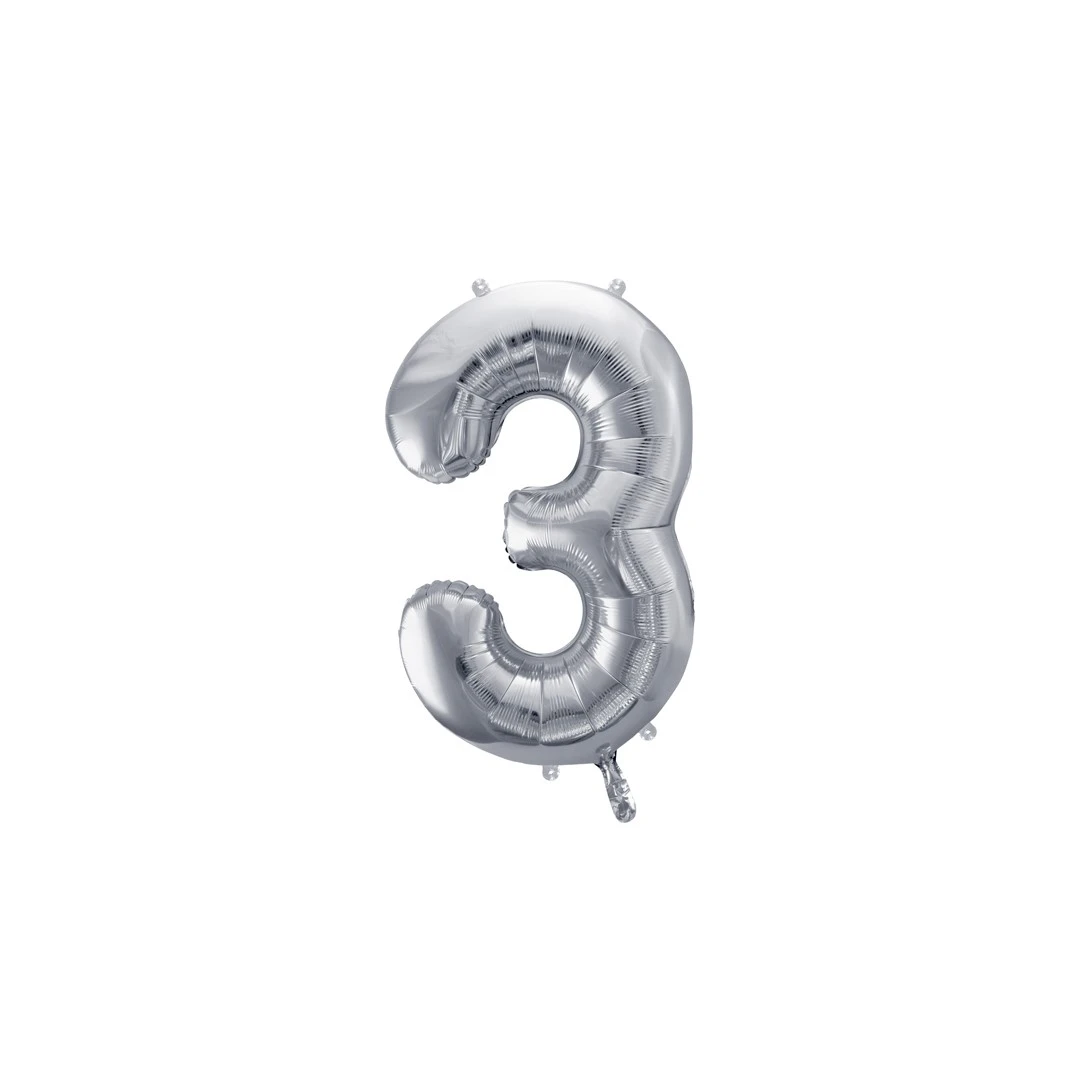 Balon party cifra 3 argintiu 35cm - 