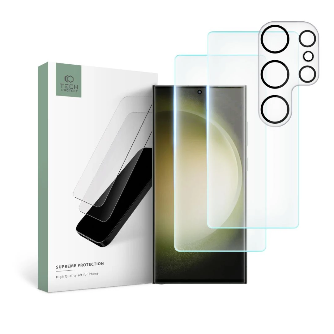 Set 2 Folii Ecran si 1 Folie Camera Tech-Protect Supreme pentru Samsung Galaxy S23 Ultra Transparent - 