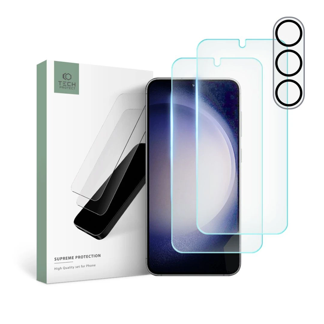 Set 2 Folii Ecran si 1 Folie Camera Tech-Protect Supreme pentru Samsung Galaxy S23 Transparent - 
