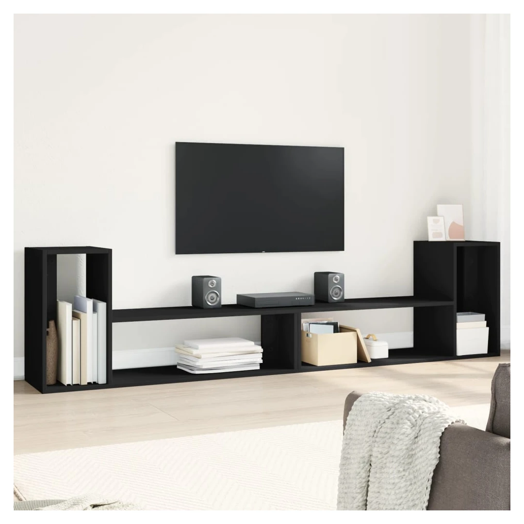 Dulap TV, 2 buc., negru, 100x30x50 cm, lemn prelucrat - Această comodă TV cu spațiu amplu de depozitare este o completare practică și atrăgătoare pentru camera de zi sau pentru dormitorul dvs. Material dura...