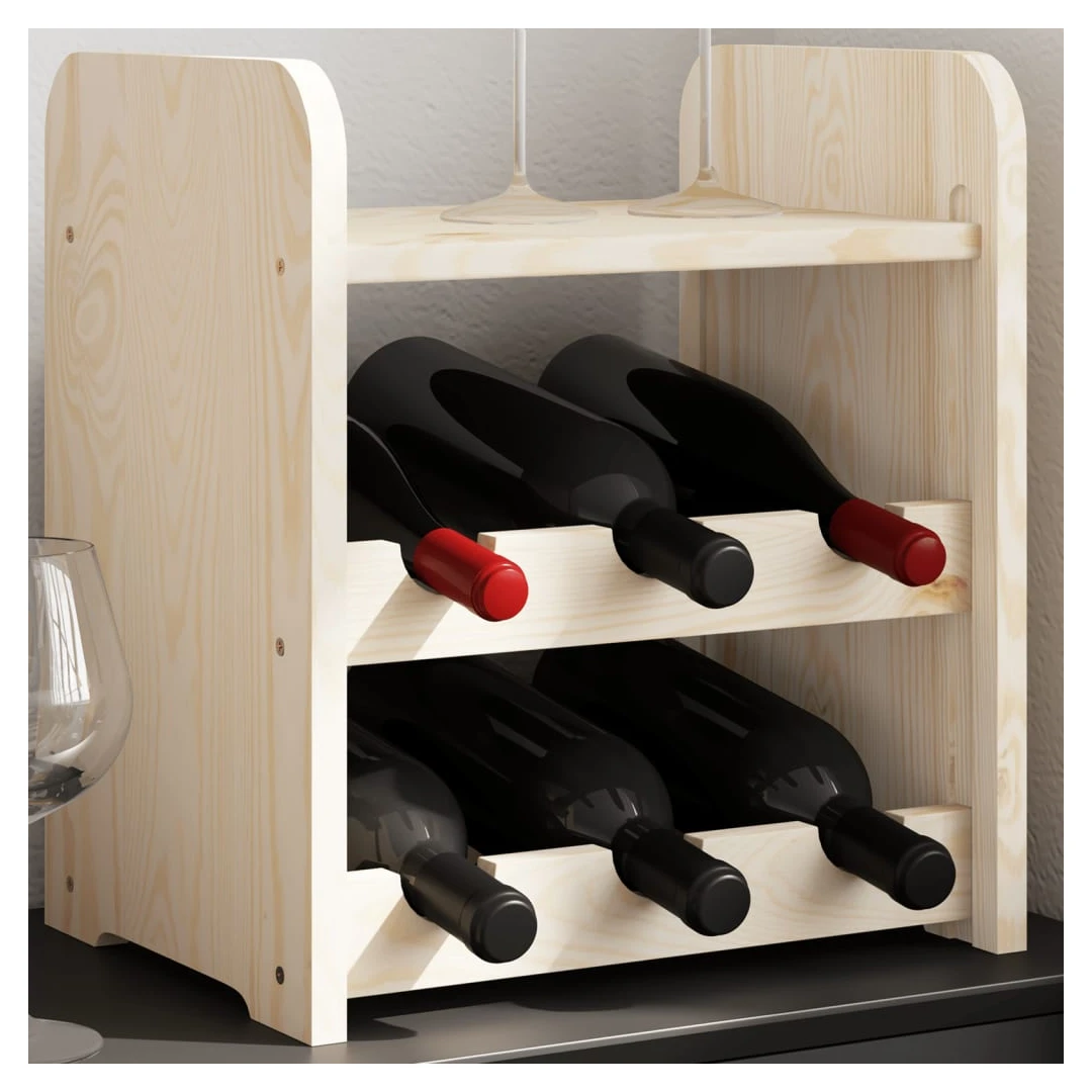 Suport pentru vin cu raft superior, 33x25x37 cm, lemn masiv pin - Păstrați, învechiți și expuneți-vă vinul cu stil, cu acest suport pentru sticle de vin din lemn! Lemn masiv de pin: Acest suport pentru sticle de vin...