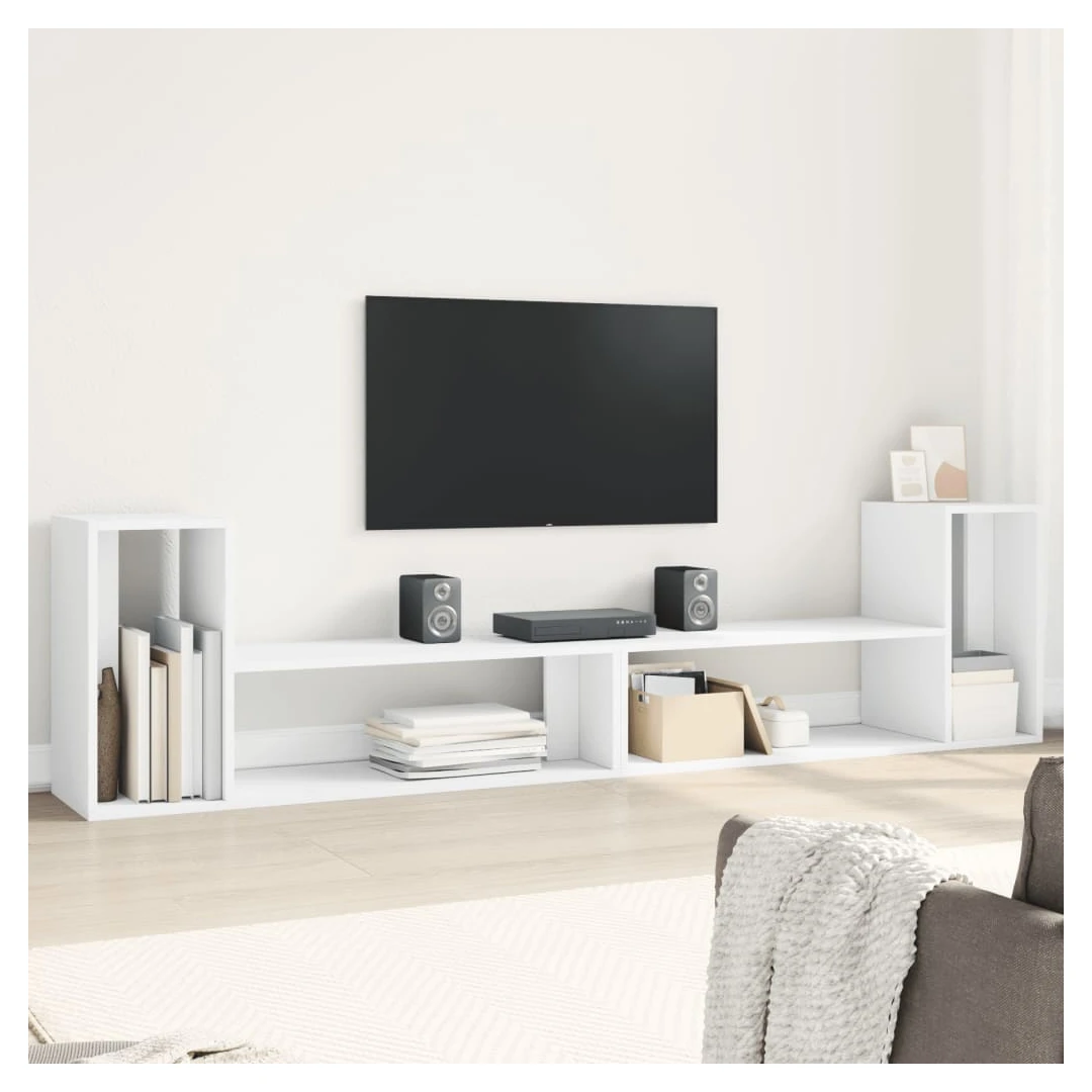 Dulap TV, 2 buc., alb, 100x30x50 cm, lemn prelucrat - Această comodă TV cu spațiu amplu de depozitare este o completare practică și atrăgătoare pentru camera de zi sau pentru dormitorul dvs. Material dura...