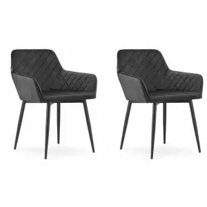 Set 2 scaune bucatarie/living, Mercaton, Nola, catifea, metal, negru, 58x57x79 cm - 
