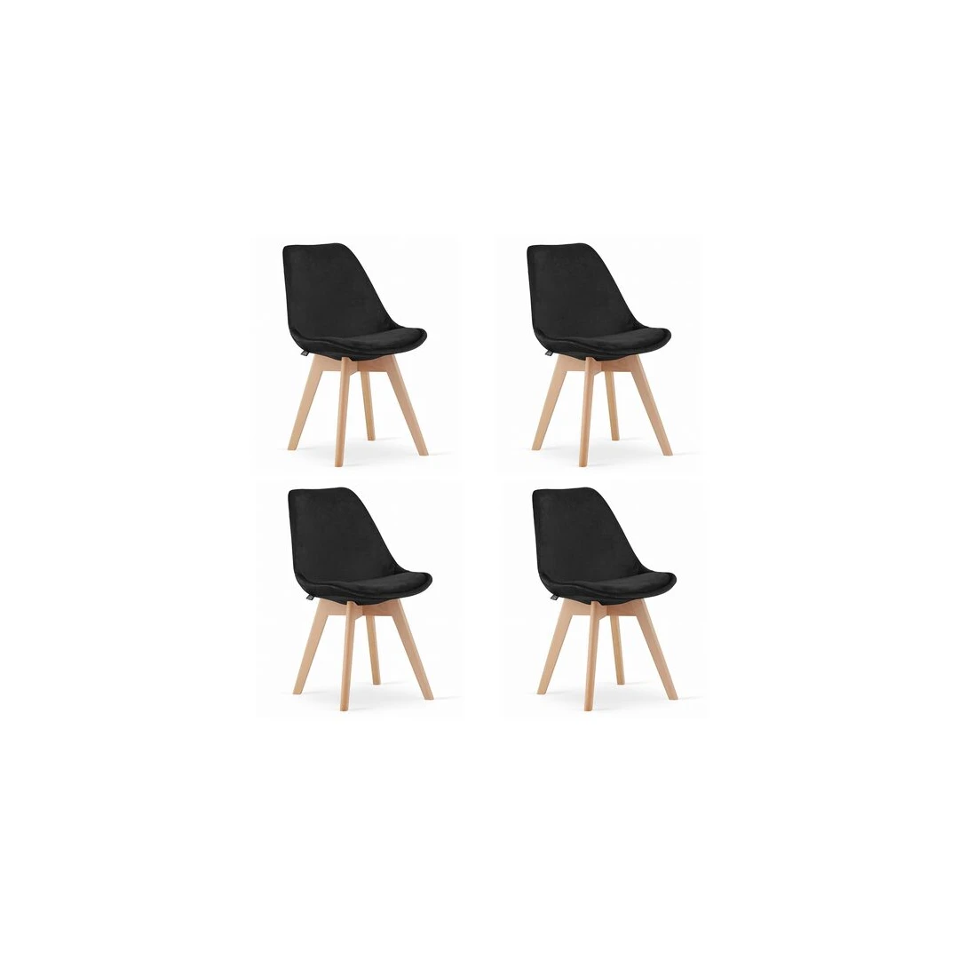 Set 4 scaune bucatarie/living, Mercaton, Nori, catifea, lemn, negru, 48.5x54x84 cm - 