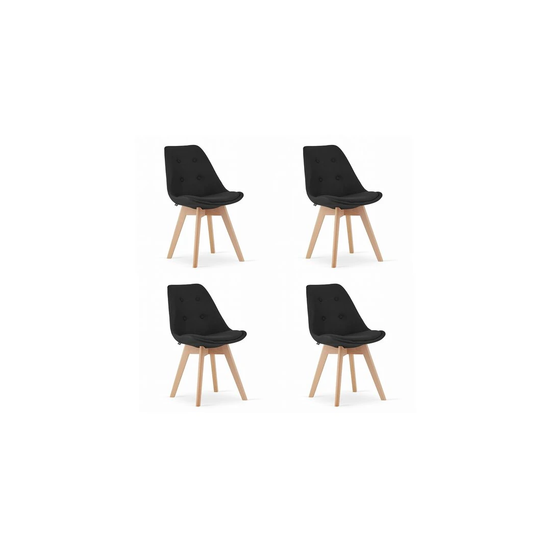 Set 4 scaune bucatarie/living, Mercaton, Nori, textil, lemn, negru, 48.5x54x84 cm - 