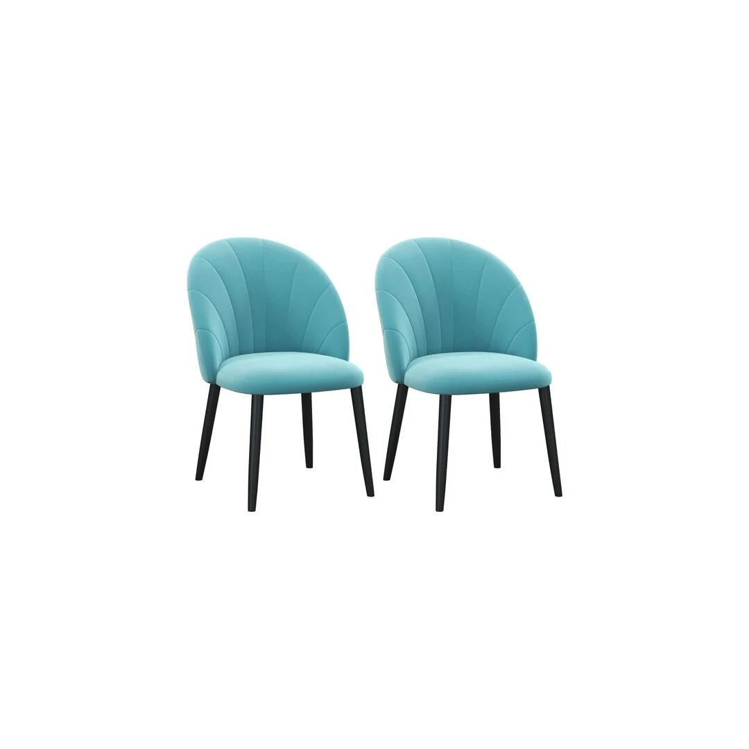 Set 2 scaune bucatarie/living, Telor, catifea, metal, verde albastrui si negru, 52x54x79 cm - 