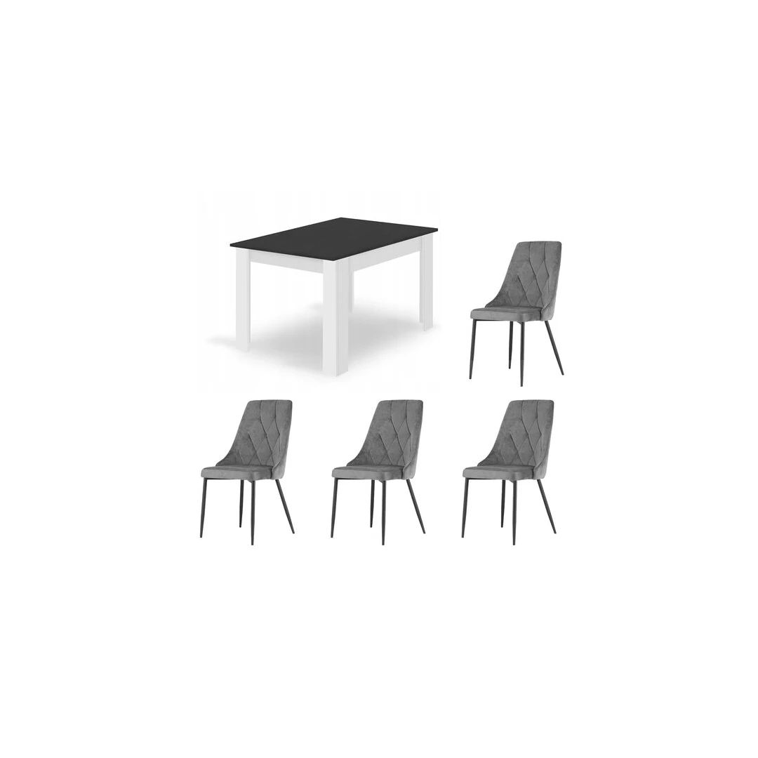 Masa pentru sufragerie/living + 4 scaune Imola, Mercaton, lemn, alb si negru, 120x80x75 cm - 