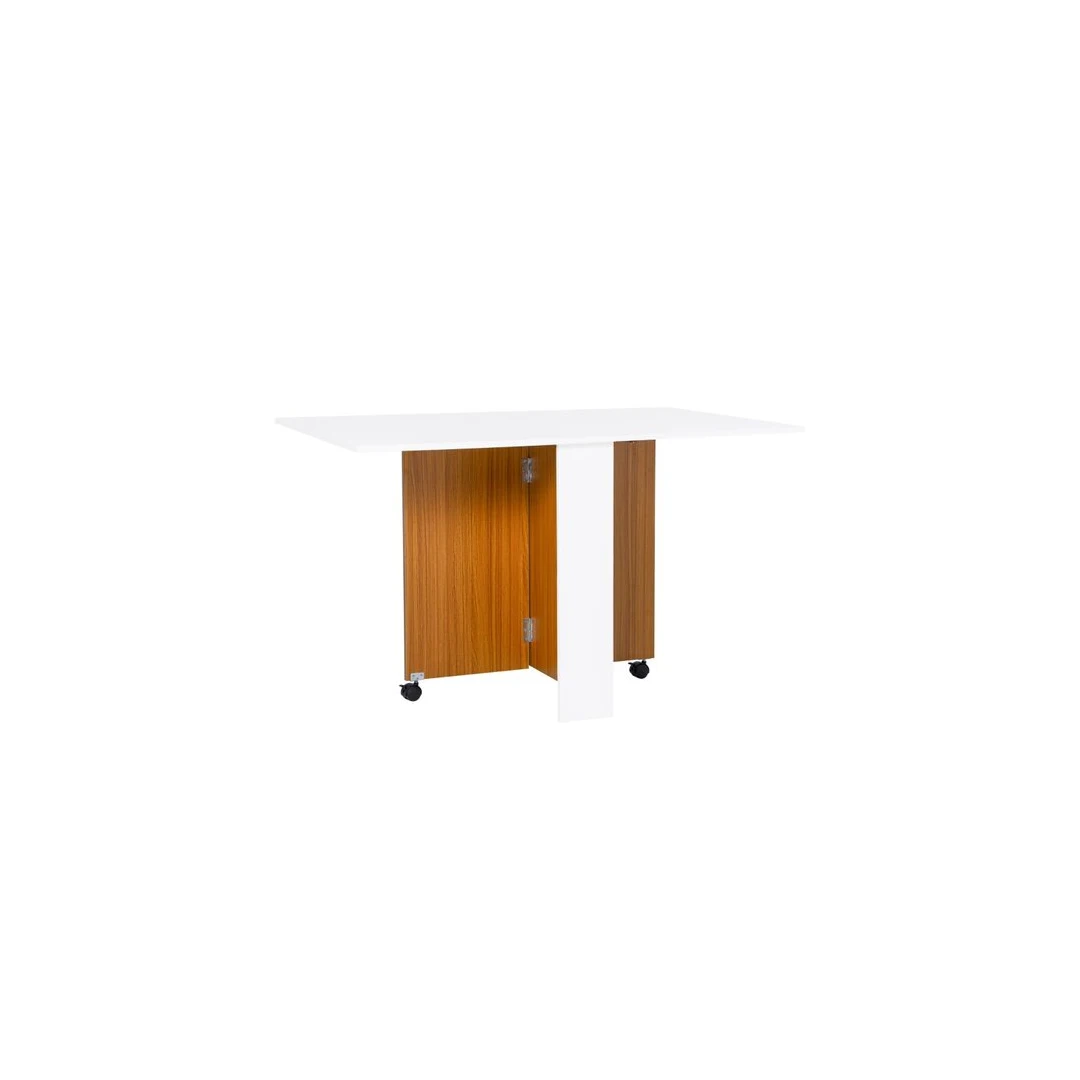 Masa pentru sufragerie/living, pe roti, extensibila, pal, alb si natur, 15-120x80x73 cm - 
