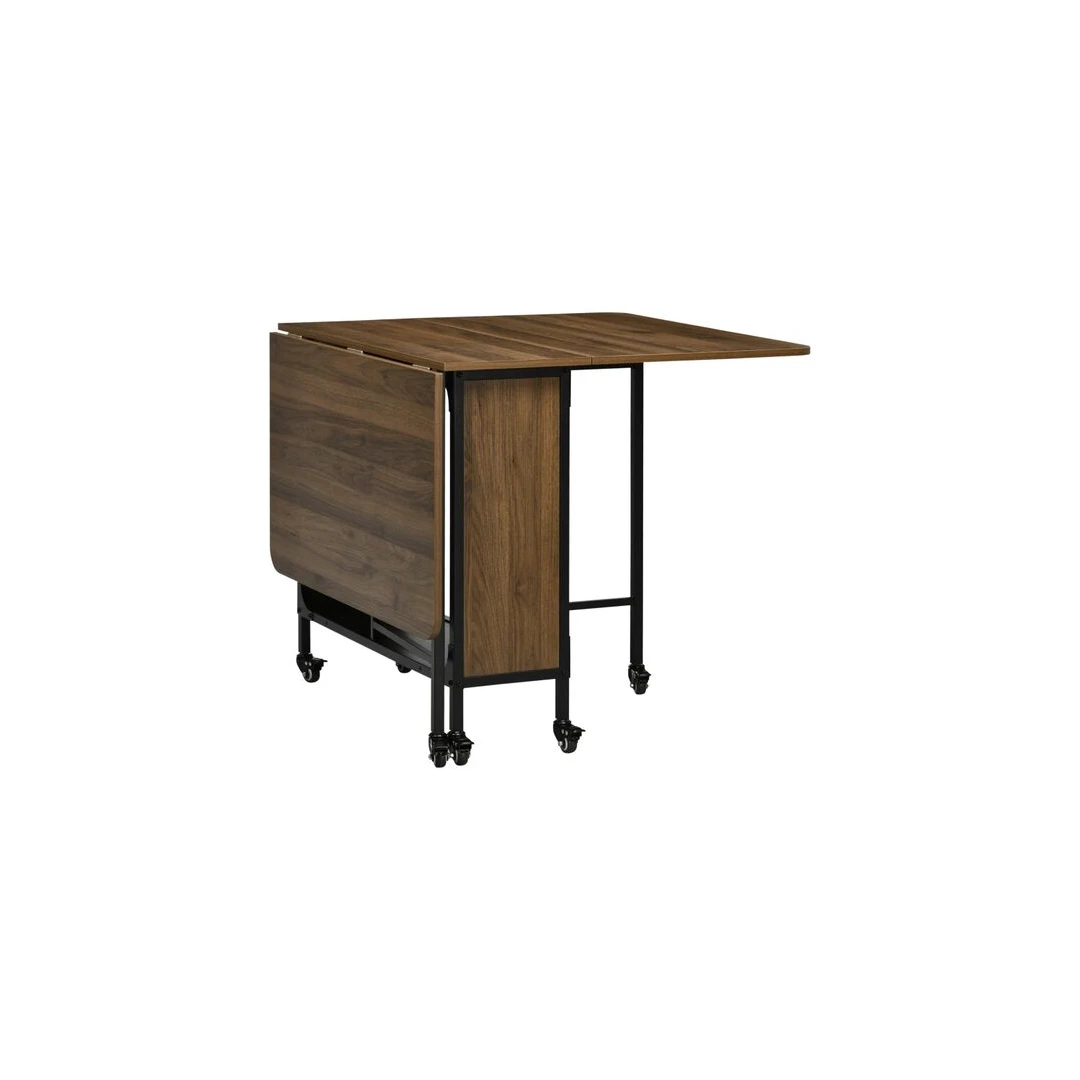 Masa pentru sufragerie/bucatarie, pe roti, extensibila, lemn si metal, maro deschis, 30-130x80x74 cm - 