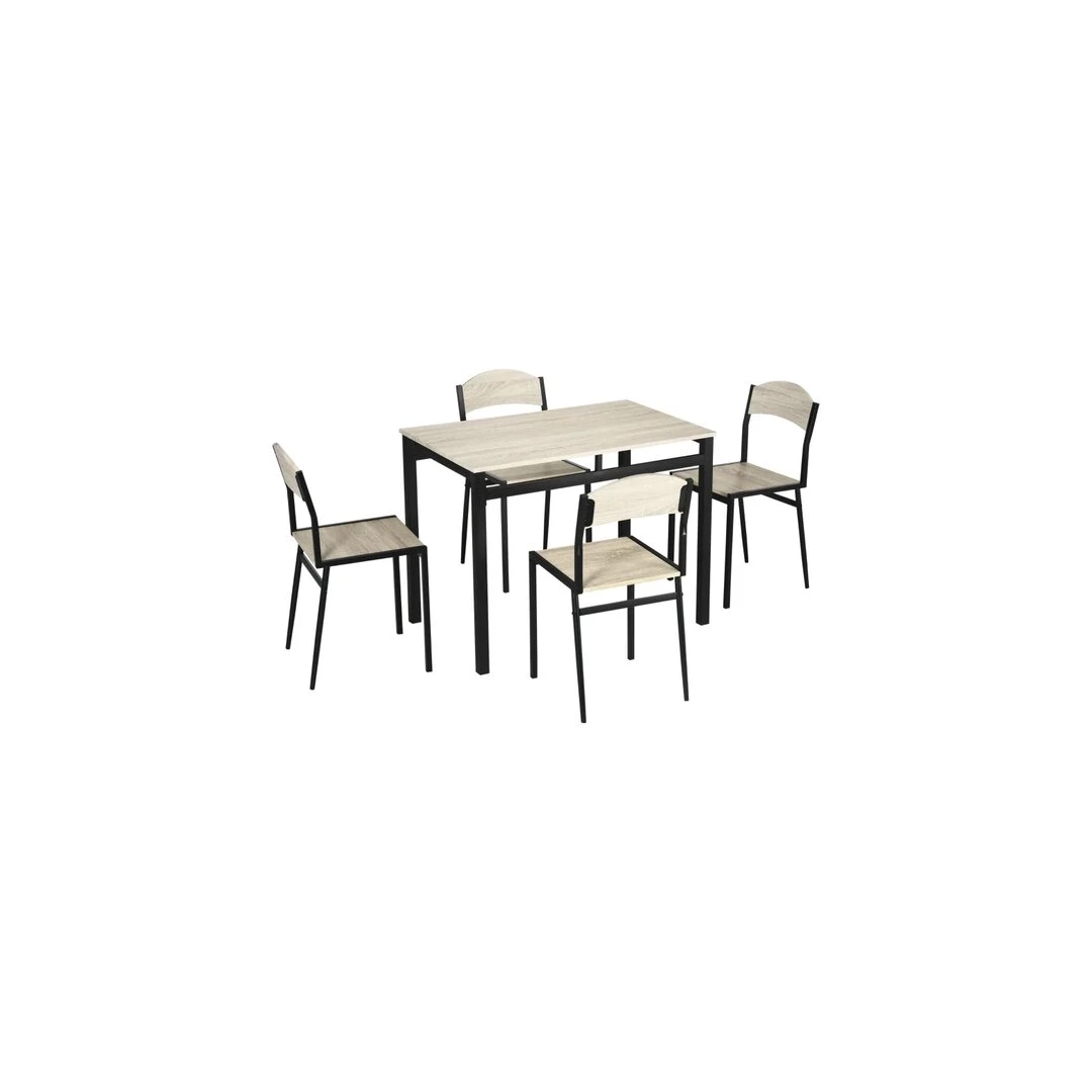 Masa pentru sufragerie/bucatarie + 4 scaune, MDF, otel, maro si negru, 100x63x76.6 cm - 
