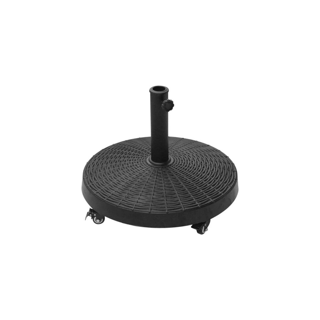 Suport pentru umbrela 38-48 mm, cu roti, rotund, HDPE, imitatie ratan, negru, 52x41 cm - 