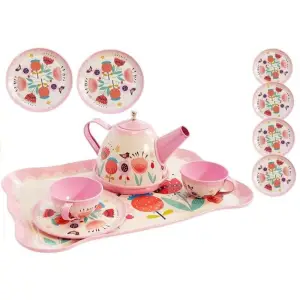 Set metalic de ceai cu floricele pentru copii, 14 piese de jucarie MCT 5818 - 