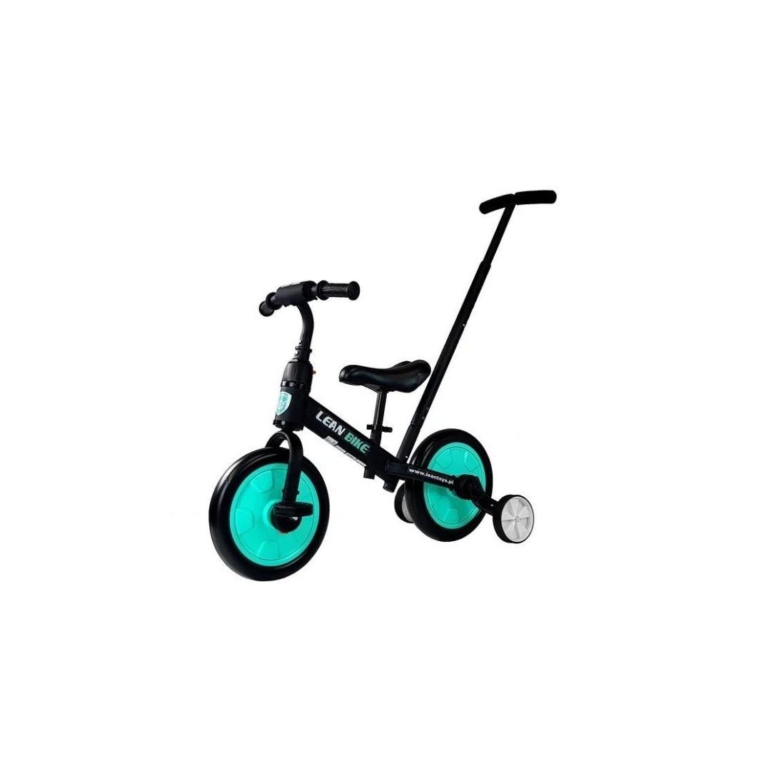 Bicicleta 3 in 1, cu pedale si roti ajutatoare pentru copii, negru-turcoaz MCT 7679 - 