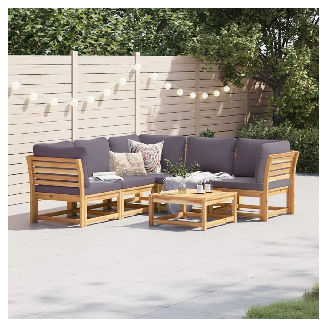 Set mobilier grădină cu perne, 6 piese, lemn masiv acacia - Acest set de mobilier pentru grădină, din lemn, cu perne, are un design elegant și este o alegere excelentă pentru relaxare și distracție, în grădină...