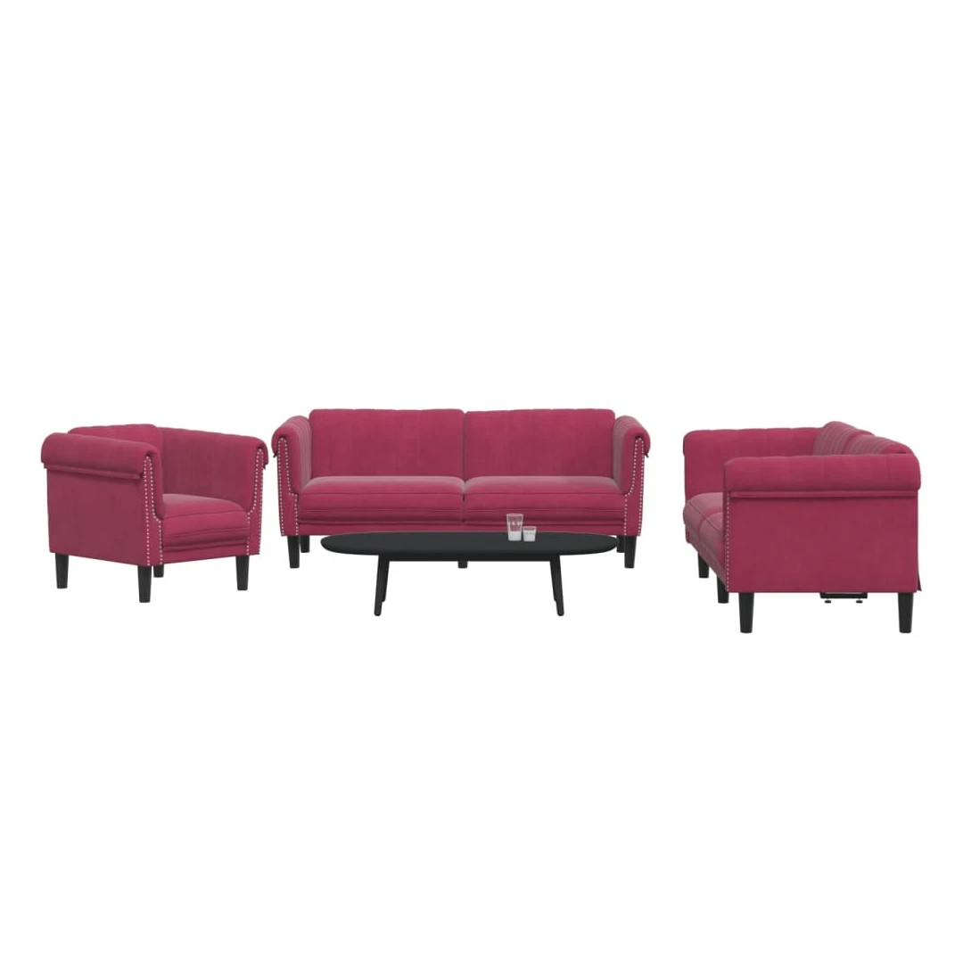Set de canapea, 3 piese, roșu vin, catifea - Acest set de canapele este un loc excelent pentru a discuta, a citi, a privi la televizor sau pentru a vă relaxa. Este menit să fie un punct de atracț...