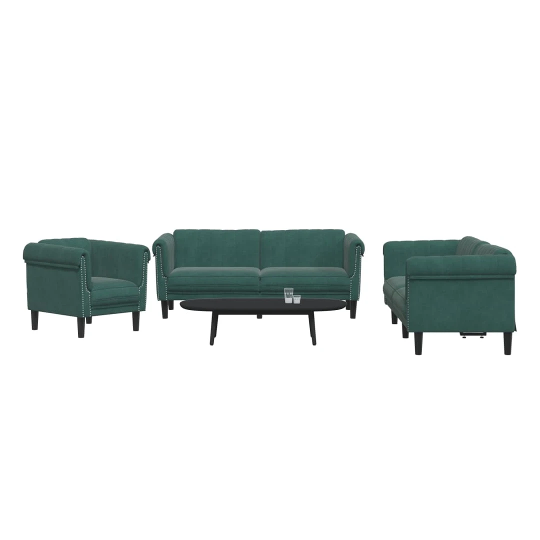 Set de canapele, 3 piese, verde închis, catifea - Acest set de canapele este un loc excelent pentru a discuta, a citi, a privi la televizor sau pentru a vă relaxa. Este menit să fie un punct de atracț...