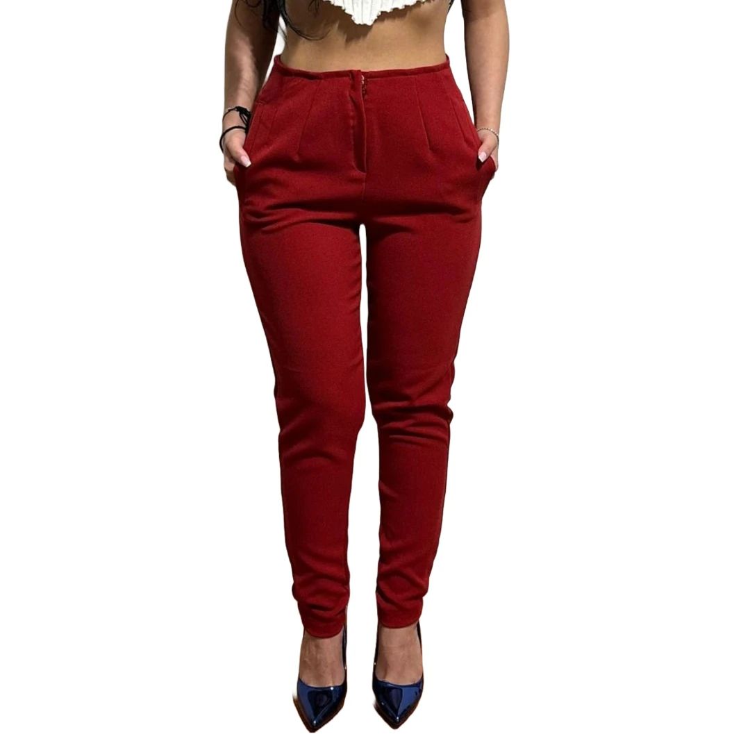 Pantaloni Cu Pliuri In Talie Rosu Valeria XL - 