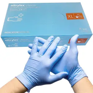 Manusi nitril medicale pentru examinare, albastre, nepudrate, XL, 100 buc, NITRYLEX de unica folosinta - 